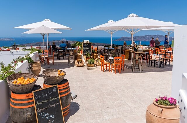 ギリシャのサントリーニ島のレストラン